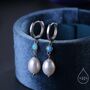 Sterling Silver Genuine Freshwater Pearl And Blue Opal Huggie Hoop Earrings, thumbnail 1 of 10