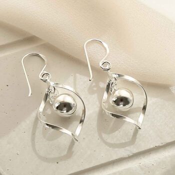 Sterling Silver Twist Ball Dangly Earrings, 5 of 6