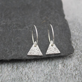 Sterling Silver Textured Triangle Charm Hoops, 9 of 10