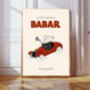 Babar The Elephant Red Car Nursery Print, thumbnail 1 of 3
