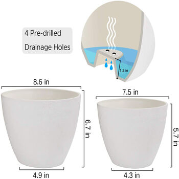 Pack Of Two Modern Planters Pots With Drainage Holes, 7 of 12