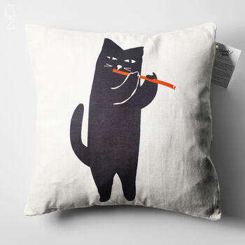 Cushion Cover With Musician Black Cat Illustration, 5 of 10