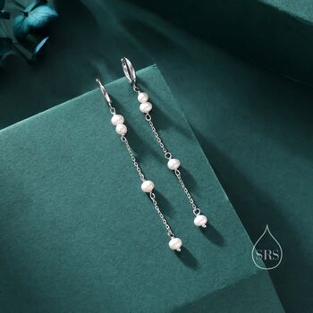 Natural Pearl Hoop Earrings In Sterling Silver, 5 of 11