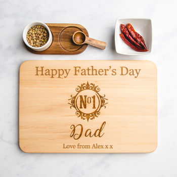 Number One Dad Monogram Wooden Chopping Board, 2 of 8