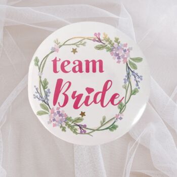 Bride And Team Bride Badges – Floral Hen Party Or Wedding Accessories, 3 of 4