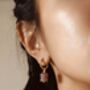 Strawberry Quartz Lily Twisted Huggie Hoop Earrings, thumbnail 9 of 11