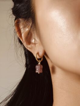 Strawberry Quartz Lily Twisted Huggie Hoop Earrings, 9 of 11