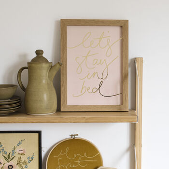 'Let's Stay In Bed' Peachy Pink + Gold Foil Print, 2 of 3