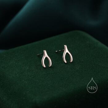 Sterling Silver Tiny Wishbone Stud Earrings, 3 of 10