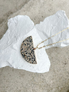 Dalmation Jasper Big Semi Circle Real 18k Gold Plated Necklace, 6 of 8