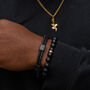 Mens Black Adjustable Leather Bracelet Double Clasp, thumbnail 6 of 9