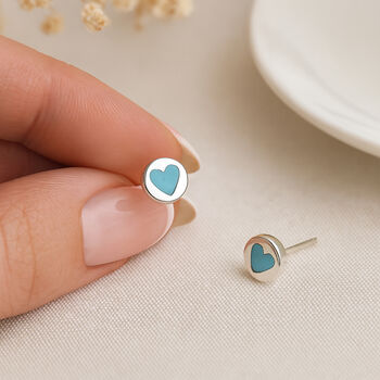 Sterling Silver Turquoise Heart Stud Earrings – 6mm, 3 of 9