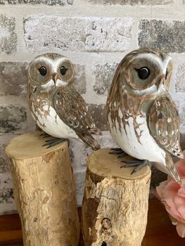 Hand Carved Wooden Owl Figurine Woodland Home Decor Ornament Figurine Gift, 5 of 8