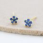 Sterling Silver Sapphire Blue Flower Cz Stud Earrings, thumbnail 4 of 12