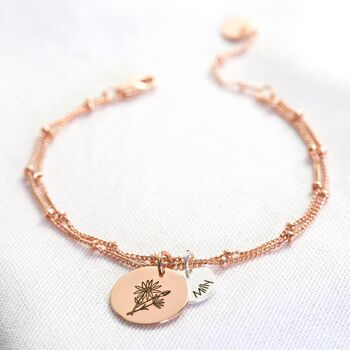 Personalised Birth Flower Double Disc Charm Bracelet, 5 of 6