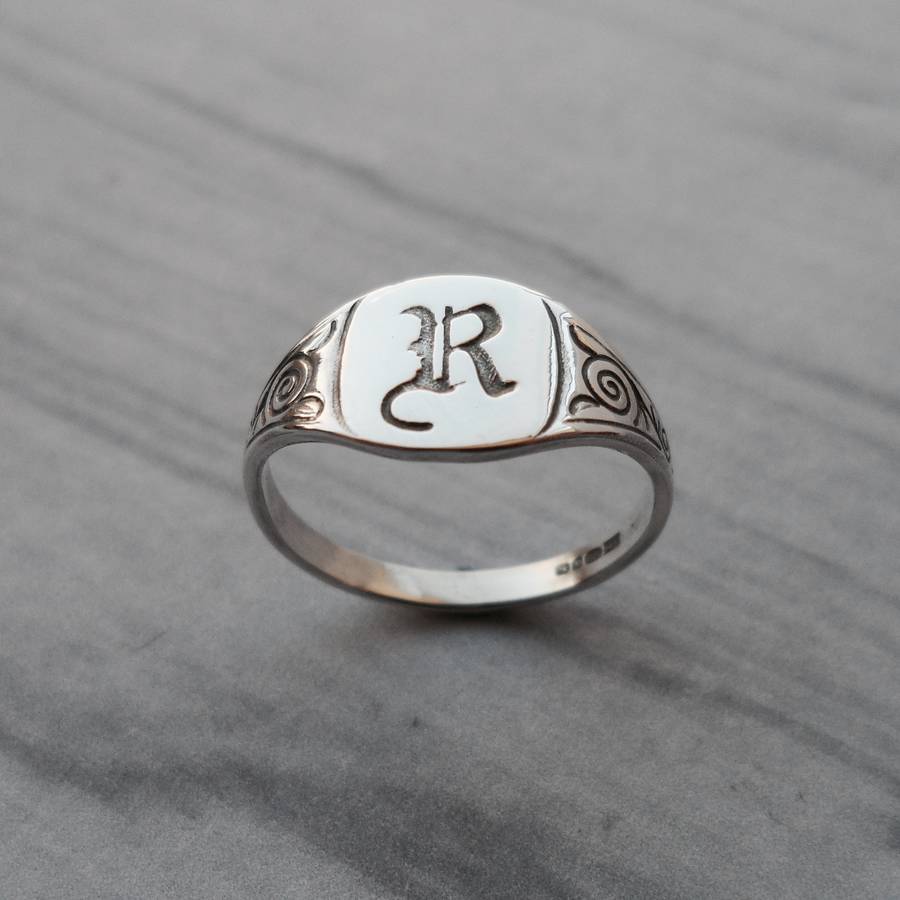 Personalised Initial Silver Cushion Ring By Van Buskirk