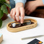Personalised Glasses Tray Solid Oak And Leather, thumbnail 3 of 10