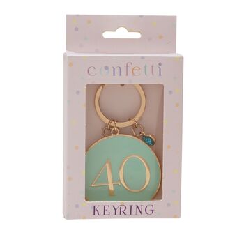 40th Birthday Keyring – Gold And Mint Confetti Number Keychain Gift, 2 of 2