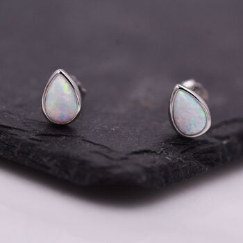 Sterling Silver Opal Droplet Stud Earrings, 5 of 12
