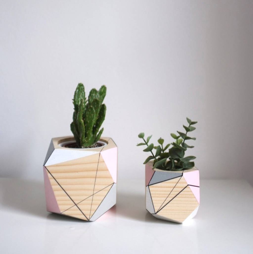 geometric wooden planter by polymorphics