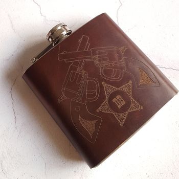 Personalised Cowboy Leather Hip Flask, 3 of 4