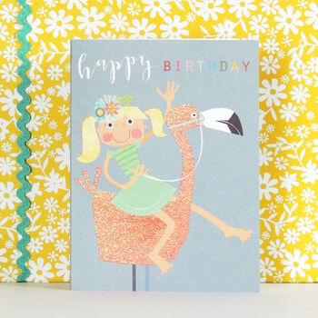 Mini Glittery Flamingo Birthday Card, 5 of 5