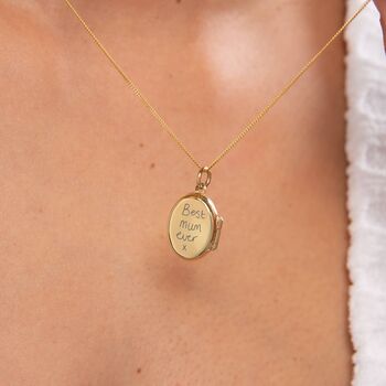 Personalised Dainty Gold Plated Sterling Silver Oval Locket With Photos, 6 of 9