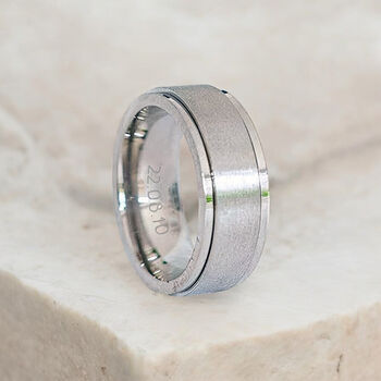 Mens Personalised Classic Silver Steel Spinner Ring, 3 of 8