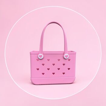 Cute Baby Pink ‘Hearts’ Crocstyle Beach Bag, 4 of 6