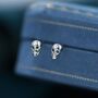 Tiny Death Skull Stud Earrings In Sterling Silver, thumbnail 1 of 11