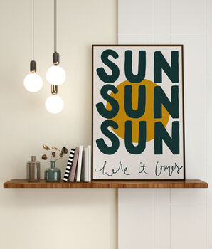 Sun Sun Sun Here It Comes Textured Hand Lettered Print, 2 of 7