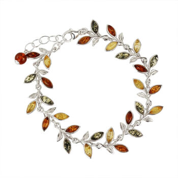 Sterling Silver Baltic Amber Leaf Bracelet, 8 of 8