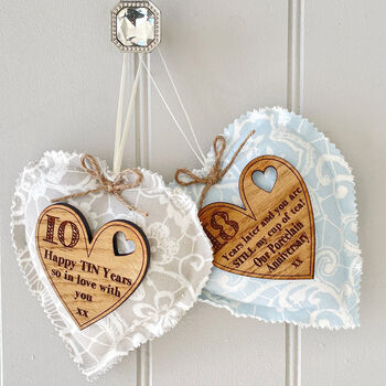 10th Tin Anniversary Heart With Oak Heart Message, 2 of 11