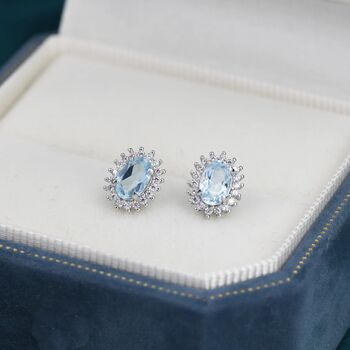 Genuine Swiss Blue Topaz Crystal Stud Earrings, 5 of 11