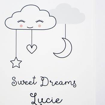Sweet Dreams Cloud Nursery New Baby Print, 7 of 12
