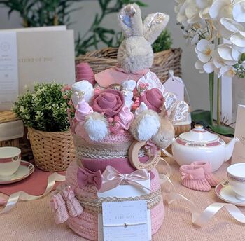 Two Tier Vintage Deluxe Beatrix Potter Baby Nappy Cake, 3 of 5