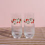 Hand Painted Strawberry Ribbed Highball Glasses Pair, thumbnail 2 of 7