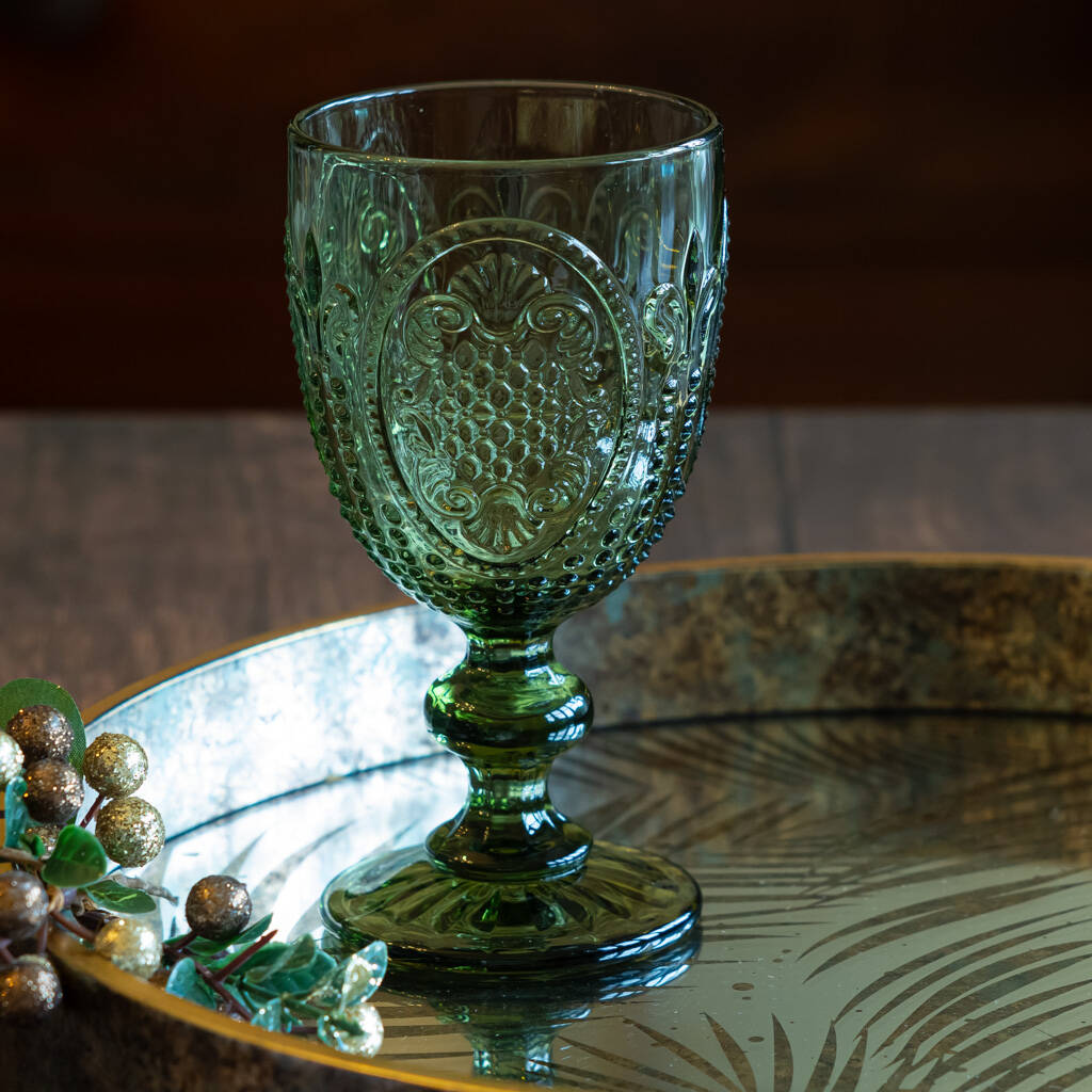 Dibor + Set Of Four Vintage Embossed Coloured Wine Glasses