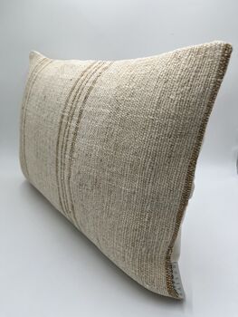 Oblong, Natural, Hemp, Neutral, Woven, Grain Sack, Striped Cushion With Cotton Reverse Duo Of Brown Stripes, 3 of 5