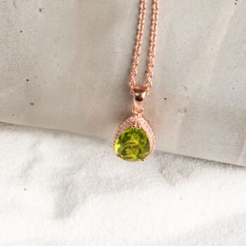 Peridot 18k Rose Gold Plated Pear Drop Necklace, 4 of 5