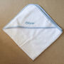 Personalised Baby Hooded Towel Edged In Blue Gingham, thumbnail 5 of 6