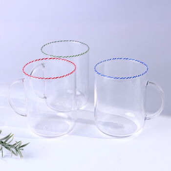 G Decor The Twist Rim Handcrafted Glassware Collection Tea Cups And Coffee Mugs In Red, Blue And Green, 2 of 6