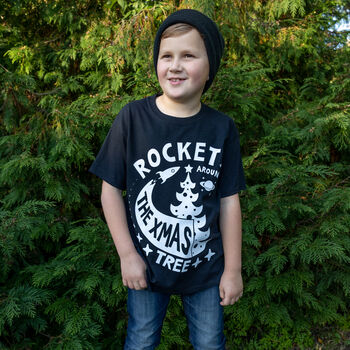 Rocket Around The Xmas Tree Boys' Christmas T Shirt, 2 of 4