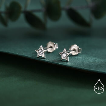 Tiny Cz Star Stud Earrings In Sterling Silver, 3 of 12