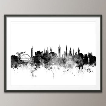 Glasgow Skyline Cityscape Black And White Art Print, 3 of 6