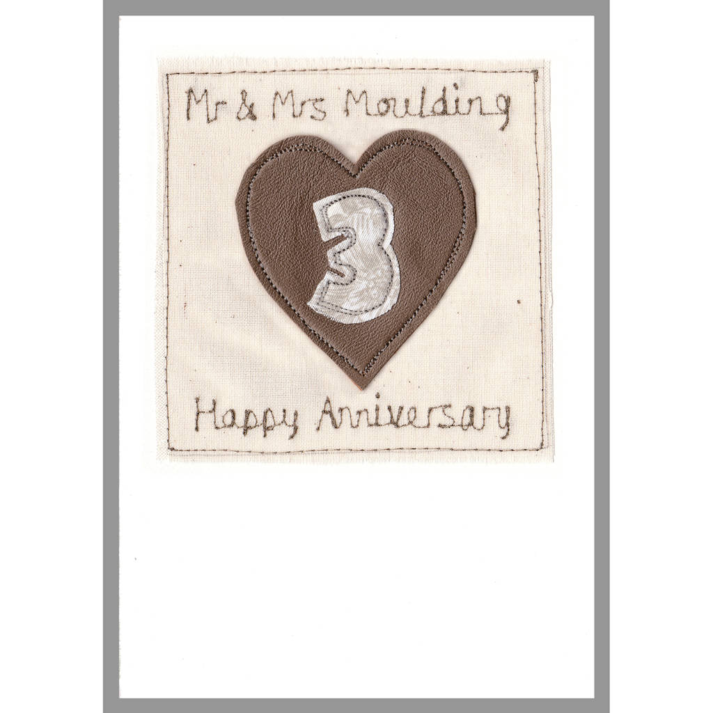 personalised leather  wedding  anniversary  card  by milly and 