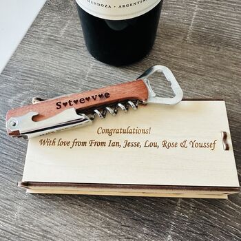 Personalised Wood Wine Bottle Opener, Corkscrew, 2 of 9