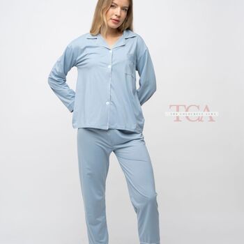 Pink Soft Cotton Solid Long Sleeve Night Suit Pyjama, 7 of 12