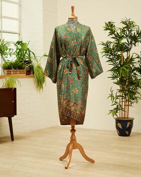 Cyan Tea; Silk Blend Kimono Dressing Gown, 3 of 6
