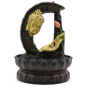 Tabletop Water Feature 30cm Golden Buddha And Lotus, 3 of 5